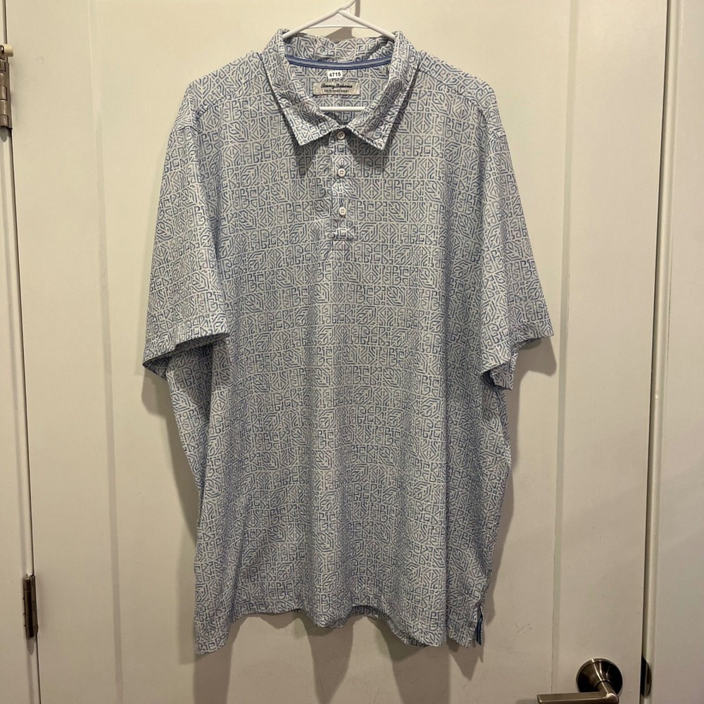 Tommy Bahama The Bahama Coast Mens XXL Blue Geometric Maze Polo Shirt SS